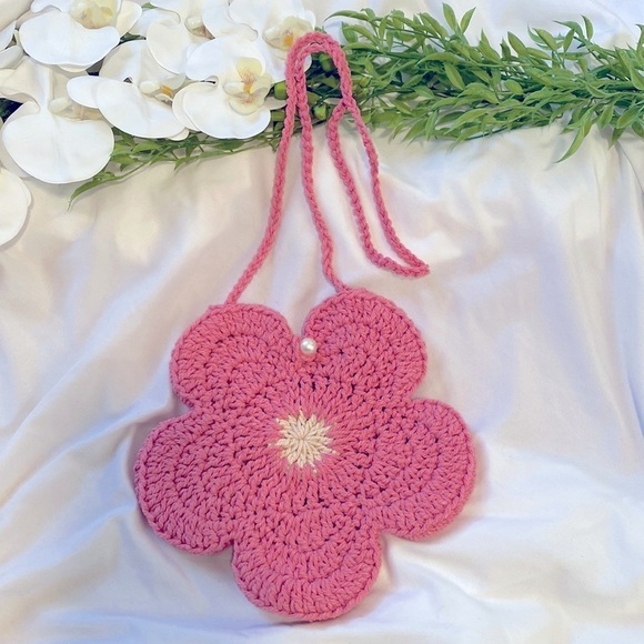 Pink and Cream Handmade Crochet Flower Bag - Picture 1 of 6